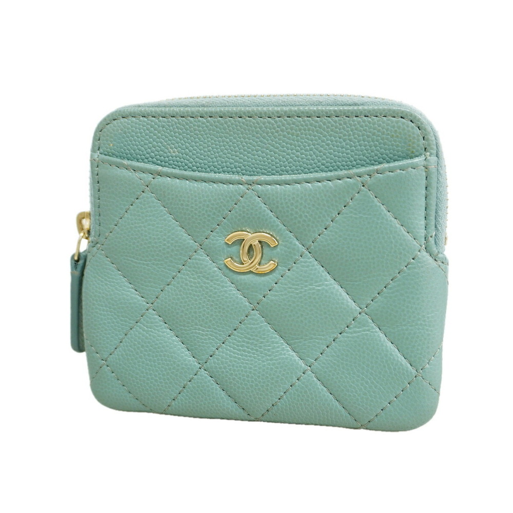Chanel Matelassé Caviar Leather Wallet/Coin Case, Celadon Green/Champagne, La...